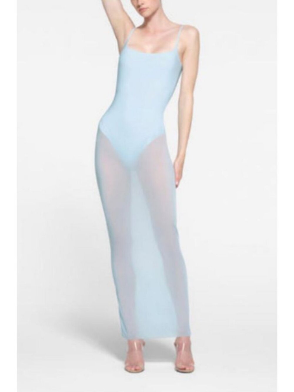 Skims Milky Sheer Low Back Long Dress Opal Blue Size Large
